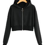 Women's Cropped Hooded Zip Jacket With Ribbed Hem And Cuffs