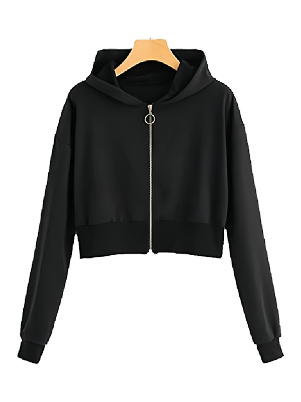 3 Women's Cropped Hooded Zip Jacket With Ribbed Hem And Cuffs - Image 1