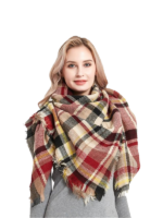 Plaid Check Scarf With Fringe Edges And Relaxed Draped Shape
