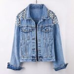 Women's Blue Button Front Jacket With Beaded Shoulder Collar Detail - Image 2