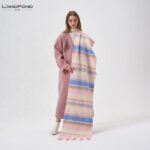Pastel Striped Scarf With Fringe Ends And Round Pom Details - Image 2
