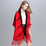 Red Letter Print Fringed Scarf With Long Draped Shape Design - Image 3