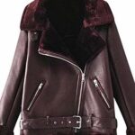 Women's Dark Zip Front Jacket With Wide Collar And Belt
