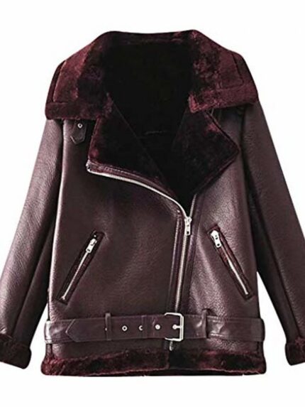 Women's Dark Zip Front Jacket With Wide Collar And Belt