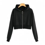 Women's Cropped Hooded Zip Jacket With Ribbed Hem And Cuffs - Image 2
