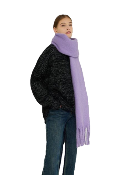 New Thickened Warm Mohair Scarf With Tassels Fashion Winter Women's Long Solid Color Soft Winter Cashmere Shawl