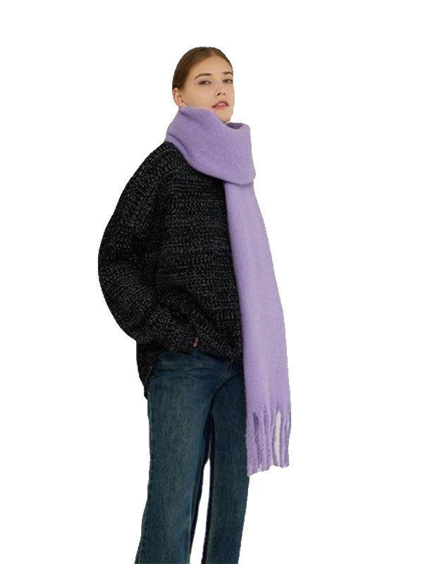1111 New Thickened Warm Mohair Scarf With Tassels Fashion Winter Women's Long Solid Color Soft Winter Cashmere Shawl - Image 1