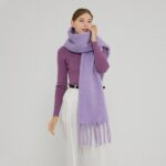 New Thickened Warm Mohair Scarf With Tassels Fashion Winter Women's Long Solid Color Soft Winter Cashmere Shawl - Image 3