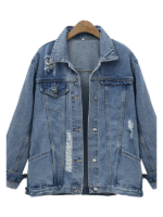 Women's Denim Jacket Regular Solid Colored Daily Basic Denim Blue / Loose