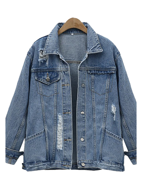 222 Women's Denim Jacket Regular Solid Colored Daily Basic Denim Blue / Loose - Image 1
