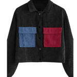Women's Fashion Corduroy Jacket Long Sleeve Contrast Panel Button Front Corduroy Jacket With Patchwork Pockets