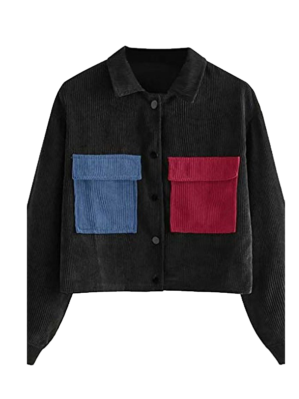 555 Women's Fashion Corduroy Jacket Long Sleeve Contrast Panel Button Front Corduroy Jacket With Patchwork Pockets - Image 1