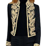 Womens Victorian Steampunk Ringmaster Jacket Vintage Floral Embroidered Military Stand Collar Open Front Cardigans Suit Casual Office Black
