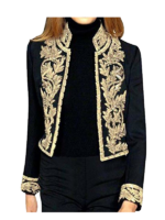 Womens Victorian Steampunk Ringmaster Jacket Vintage Floral Embroidered Military Stand Collar Open Front Cardigans Suit Casual Office Black