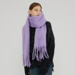New Thickened Warm Mohair Scarf With Tassels Fashion Winter Women's Long Solid Color Soft Winter Cashmere Shawl - Image 2